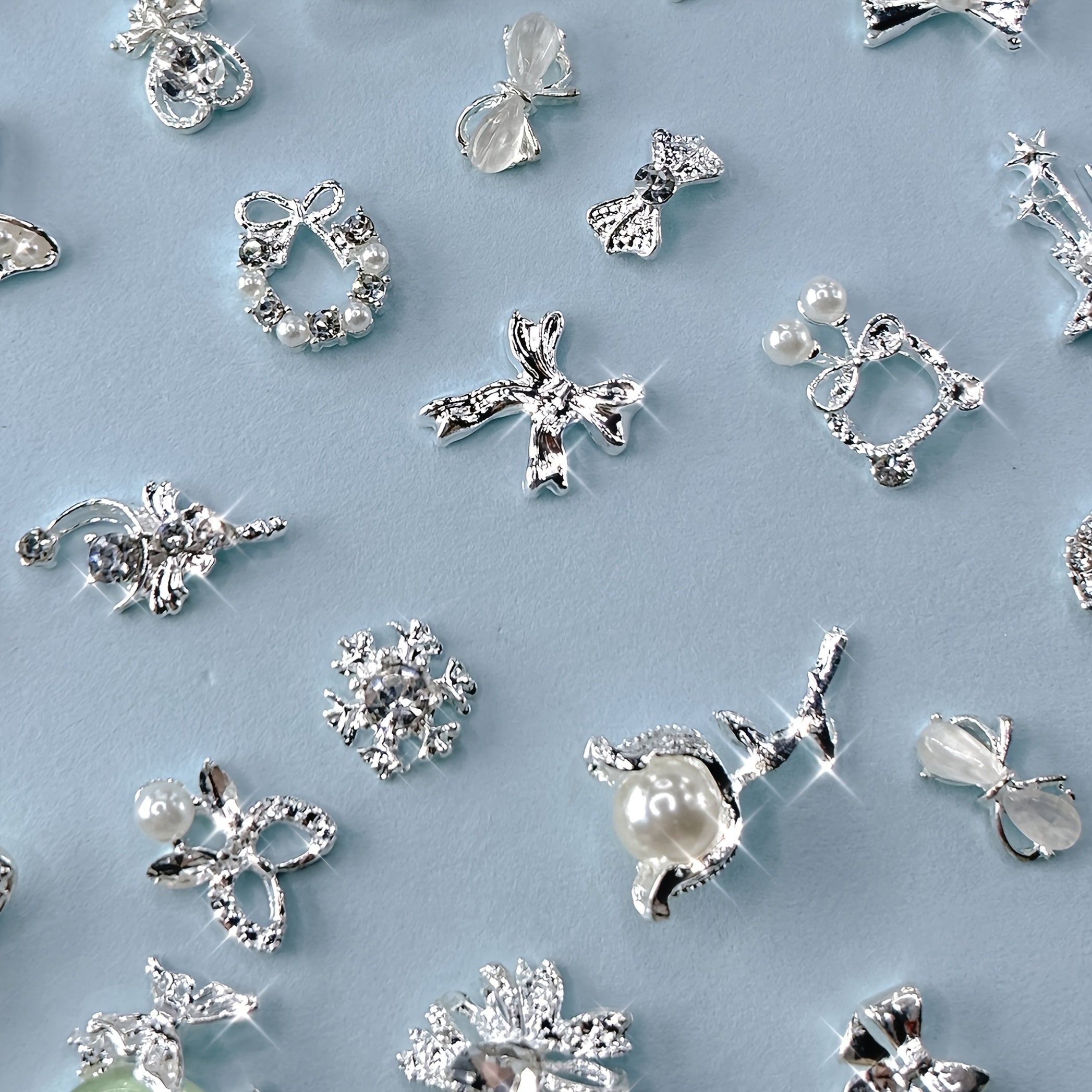 100pcs Mixed Metal Nail Art Charms Set, Alloy Rhinestones, Assorted Designs, Floral, Butterfly, Heart & Star Shapes, Unscented